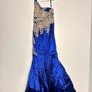 Dark Blue and Gold Maxi Dress (Size M)